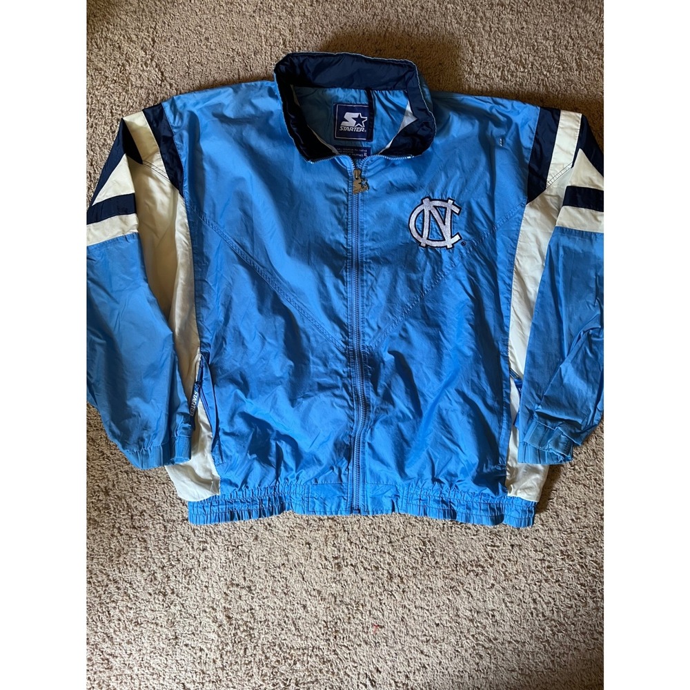 Vintage 90s Starter Mens Windbreaker XL Blue North Carolina Tar Heels Full Zip